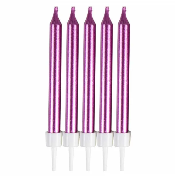 12 candeline per torta rosa metallizzato 6cm