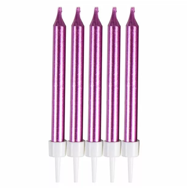 12 candeline per torta rosa metallizzato 6cm