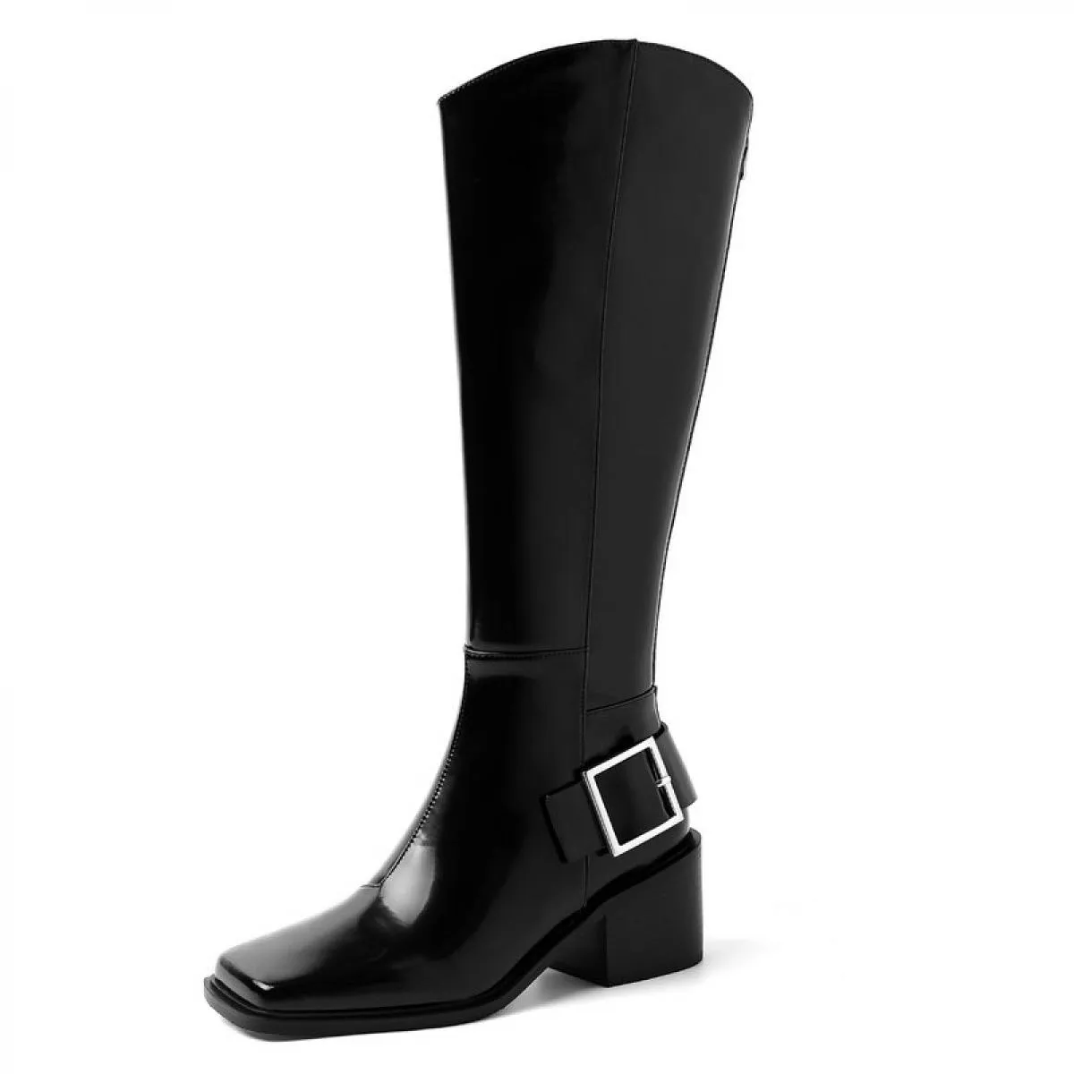 2023 stivali alti al ginocchio da donna autunno inverno moda fibbia vera pelle punta quadrata tacchi alti scarpe da festa casual