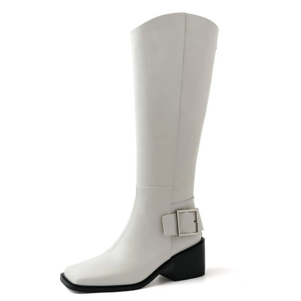 2023 stivali alti al ginocchio da donna autunno inverno moda fibbia vera pelle punta quadrata tacchi alti scarpe da festa casual