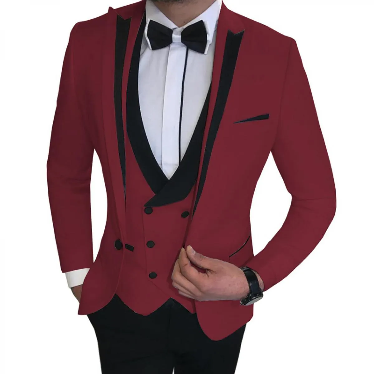 Abiti da uomo bianchi slim fit per lo sposo gilet doppiopetto in 3 pezzi giacca moda maschile con pantaloni neri smoking da spos