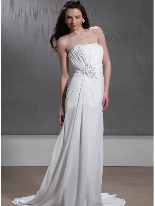 Abito da sposa a tubino in georgette semplice con drappeggi