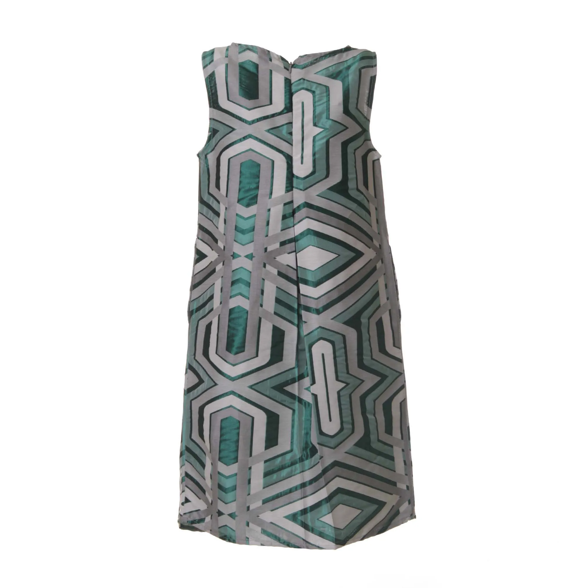 Abito Smanicato Pattern Smeraldo E Grigio