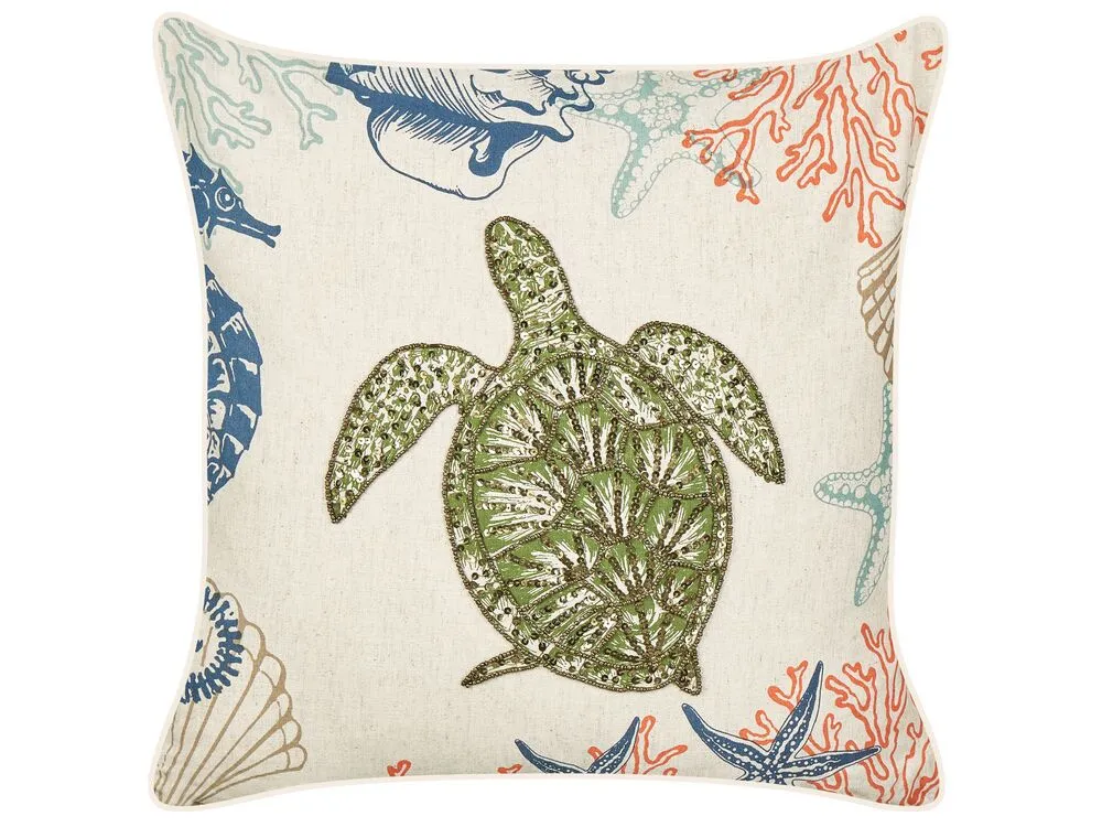ALGAE Set of 2 Decorative Cushions Animal Pattern Beige 45 x 45 cm Linen
