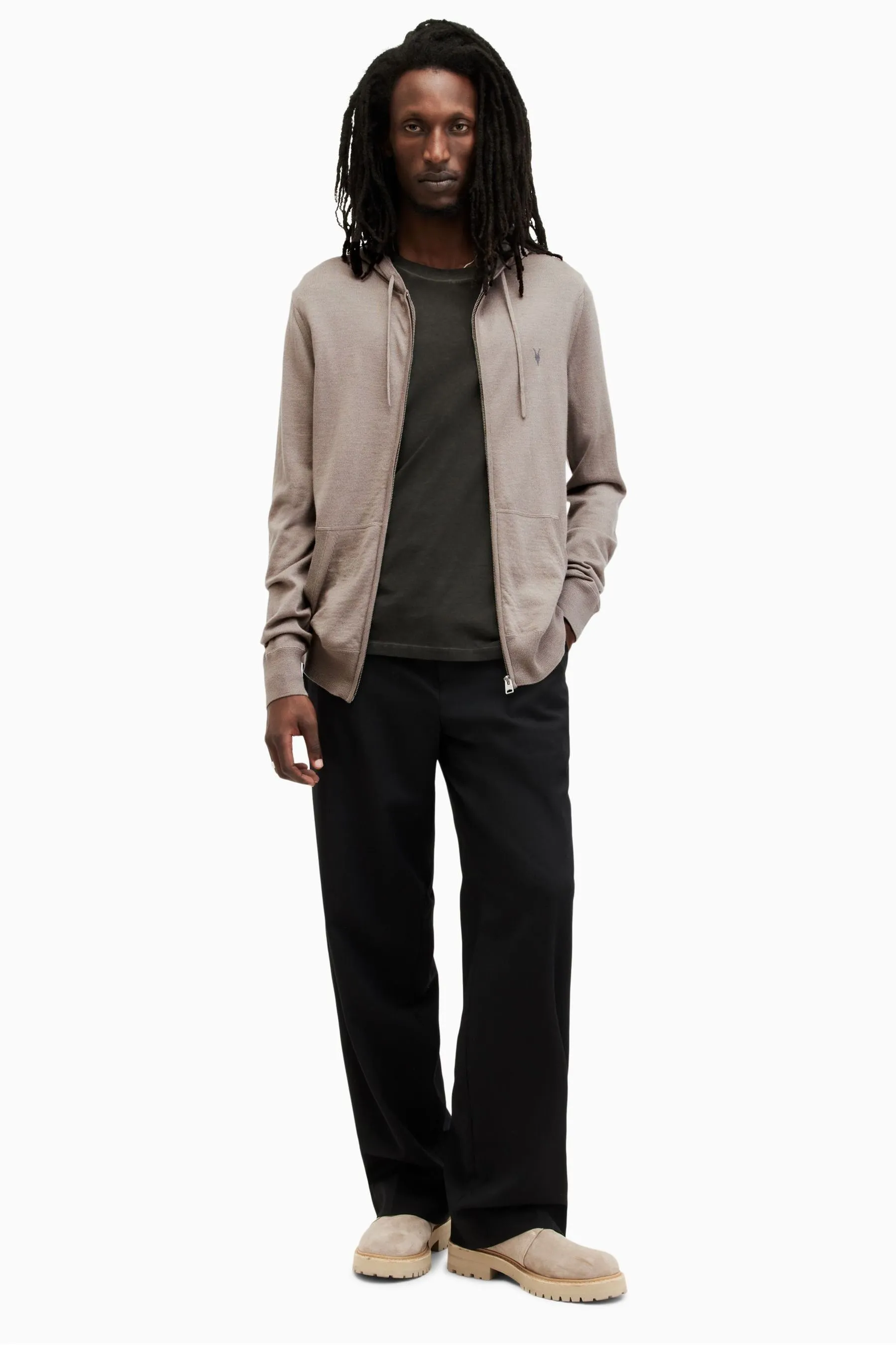 AllSaints - Mode - Felpa in lana merino con zip e cappuccio    