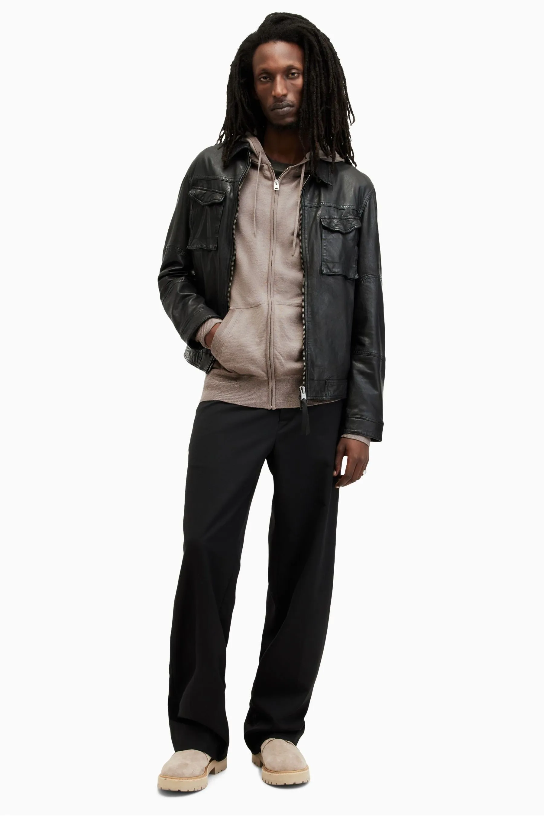 AllSaints - Mode - Felpa in lana merino con zip e cappuccio    