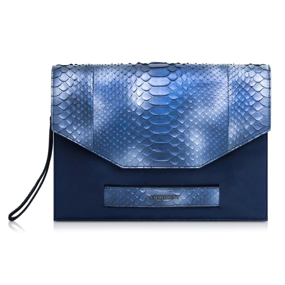 Ammoment - Pitone in Calce Blu - Borsetta Cluth in Pelle