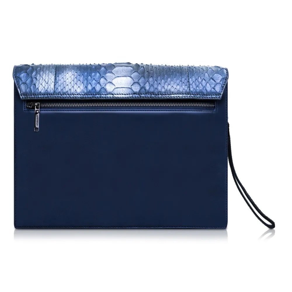 Ammoment - Pitone in Calce Blu - Borsetta Cluth in Pelle