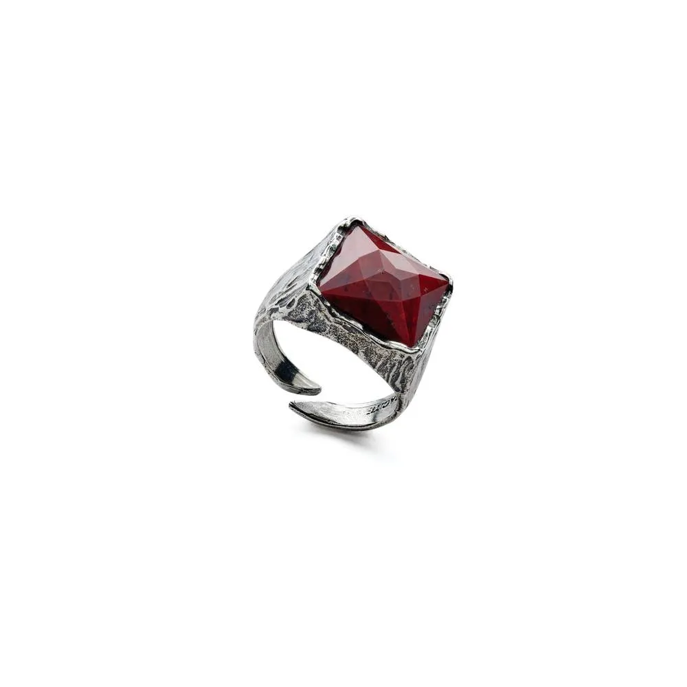 Antracite Anello Uomo con Pietra Dura RE ROSSO