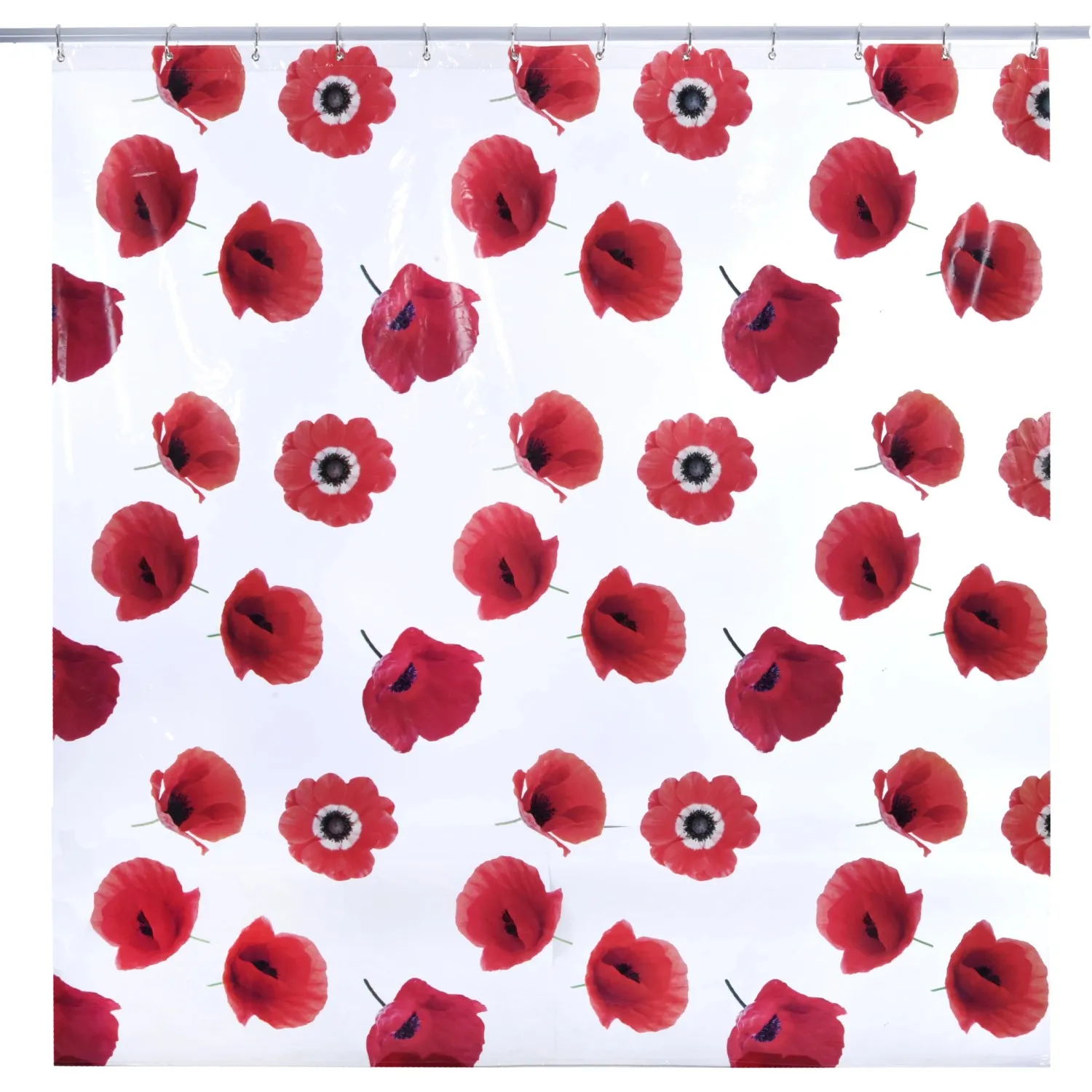 AQA tenda per doccia in vinile Papaveri 180 cm x 200 cm trasparente/rosso