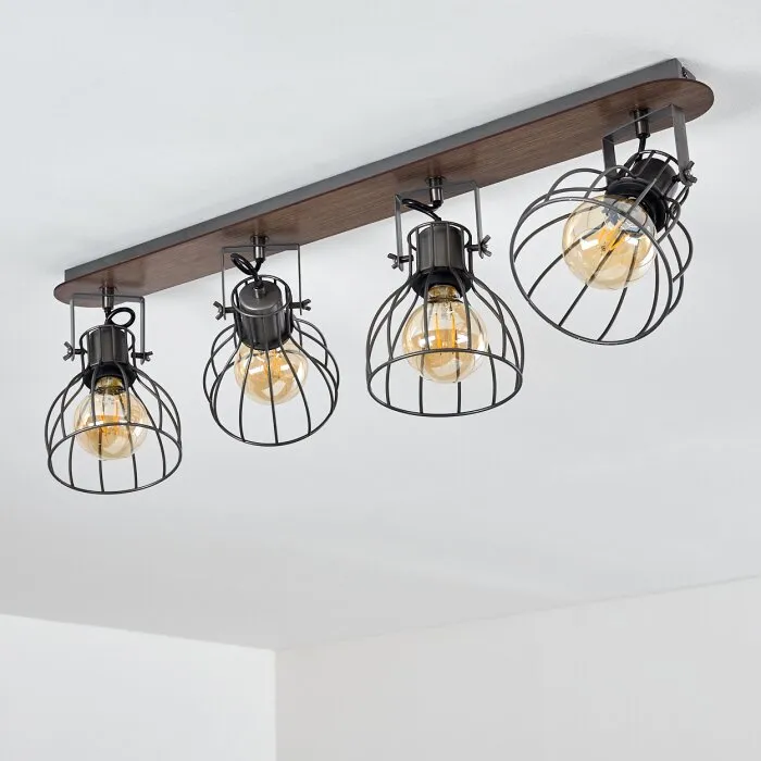 Bitterroot Plafoniera Grigio, Legno scuro, 4-Luci