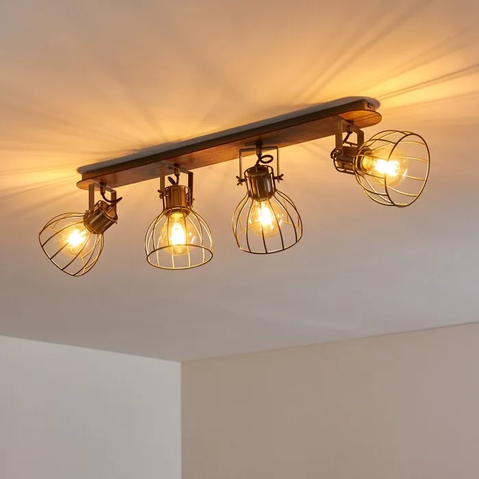 Bitterroot Plafoniera Grigio, Legno scuro, 4-Luci