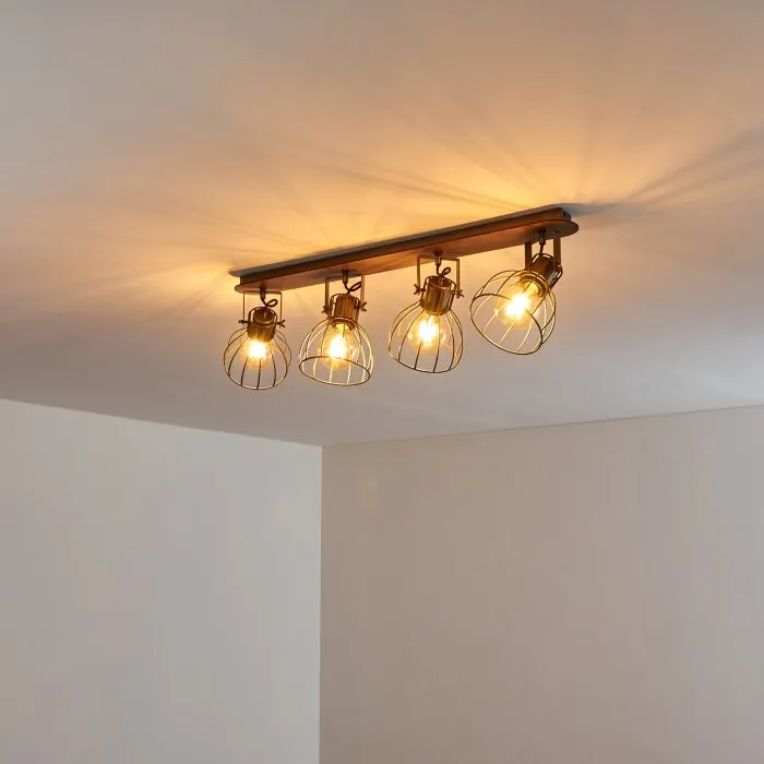 Bitterroot Plafoniera Grigio, Legno scuro, 4-Luci
