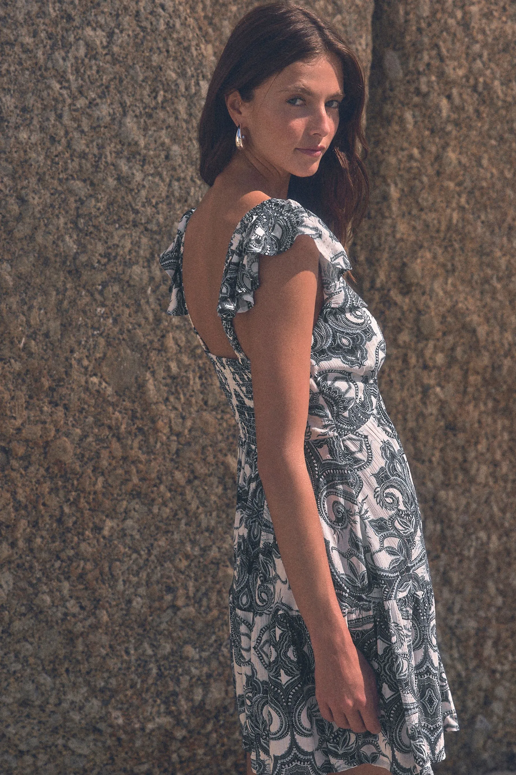 Blu Navy/Bianco  - Feminine - Abito corto estivo con volant