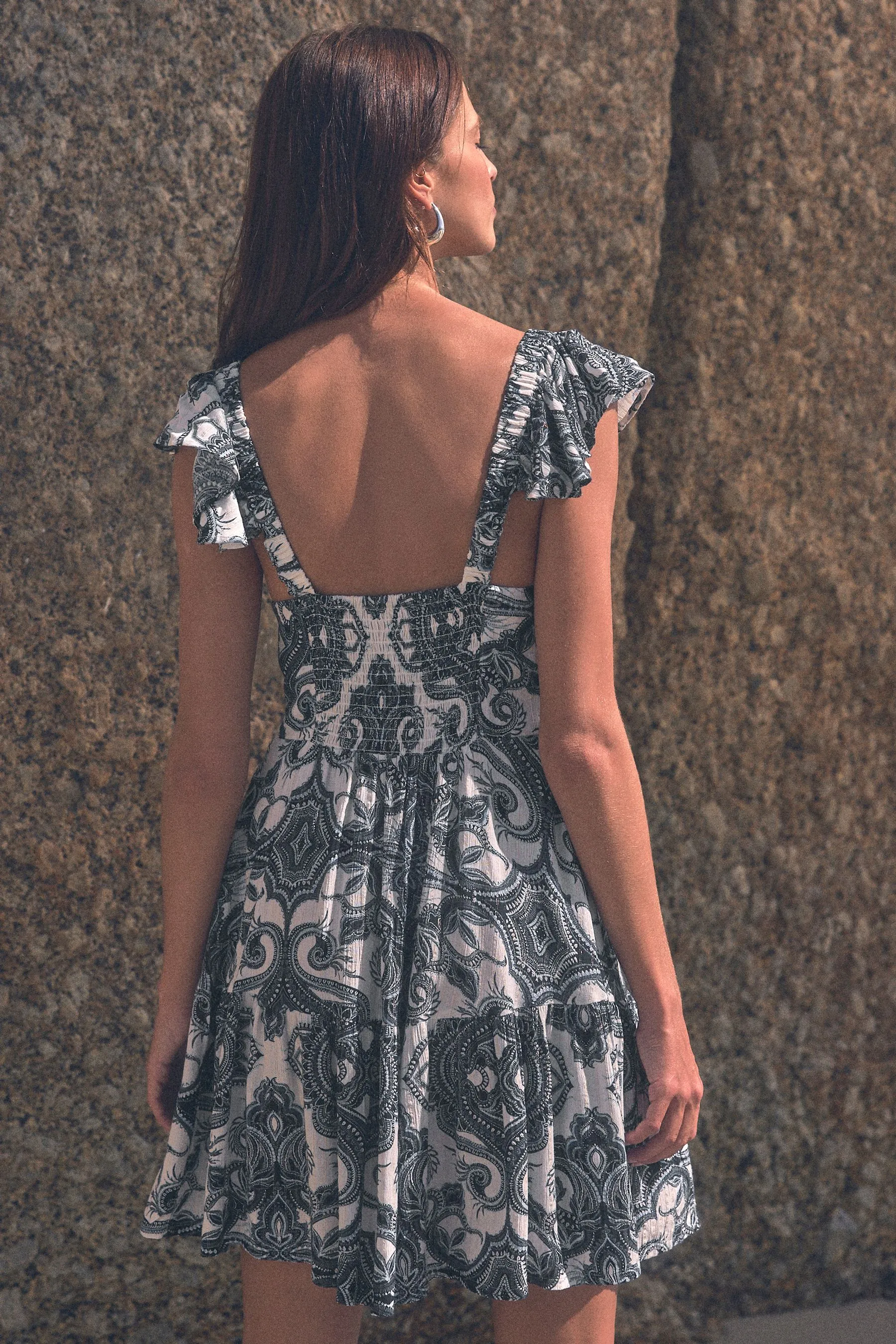 Blu Navy/Bianco  - Feminine - Abito corto estivo con volant
