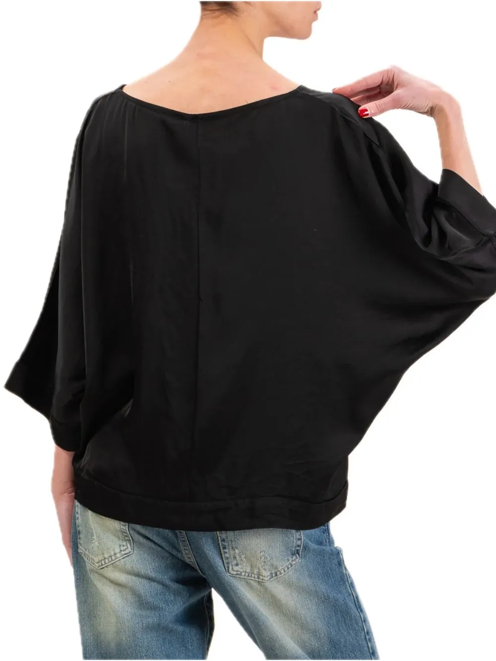 Blusa Spalla Scesa Raso - Nero