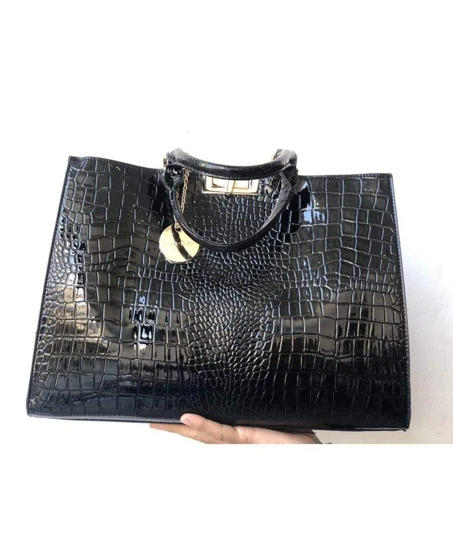 Borsa donna, nera - Ecopelle - Martellata