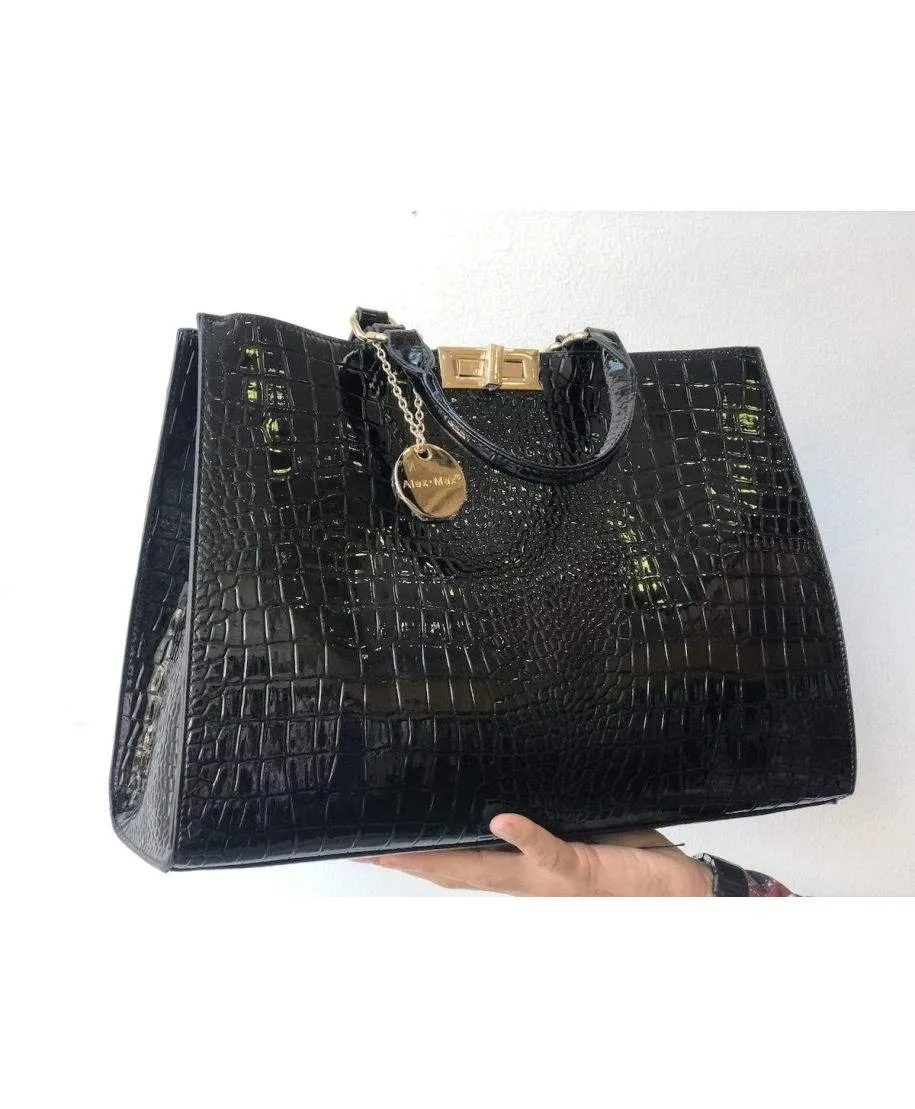 Borsa donna, nera - Ecopelle - Martellata