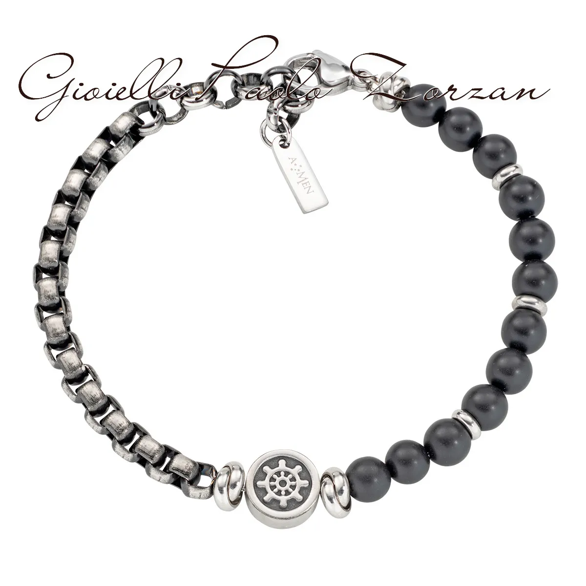 Bracciale Amen in Acciaio e Onice Timone uomo ACBR115