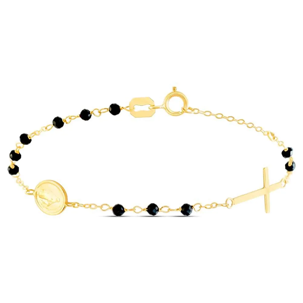 Bracciale Rosario Croce Holy Oro Giallo 375/1000 Spinello Nero 16 + 2 cm 1415832