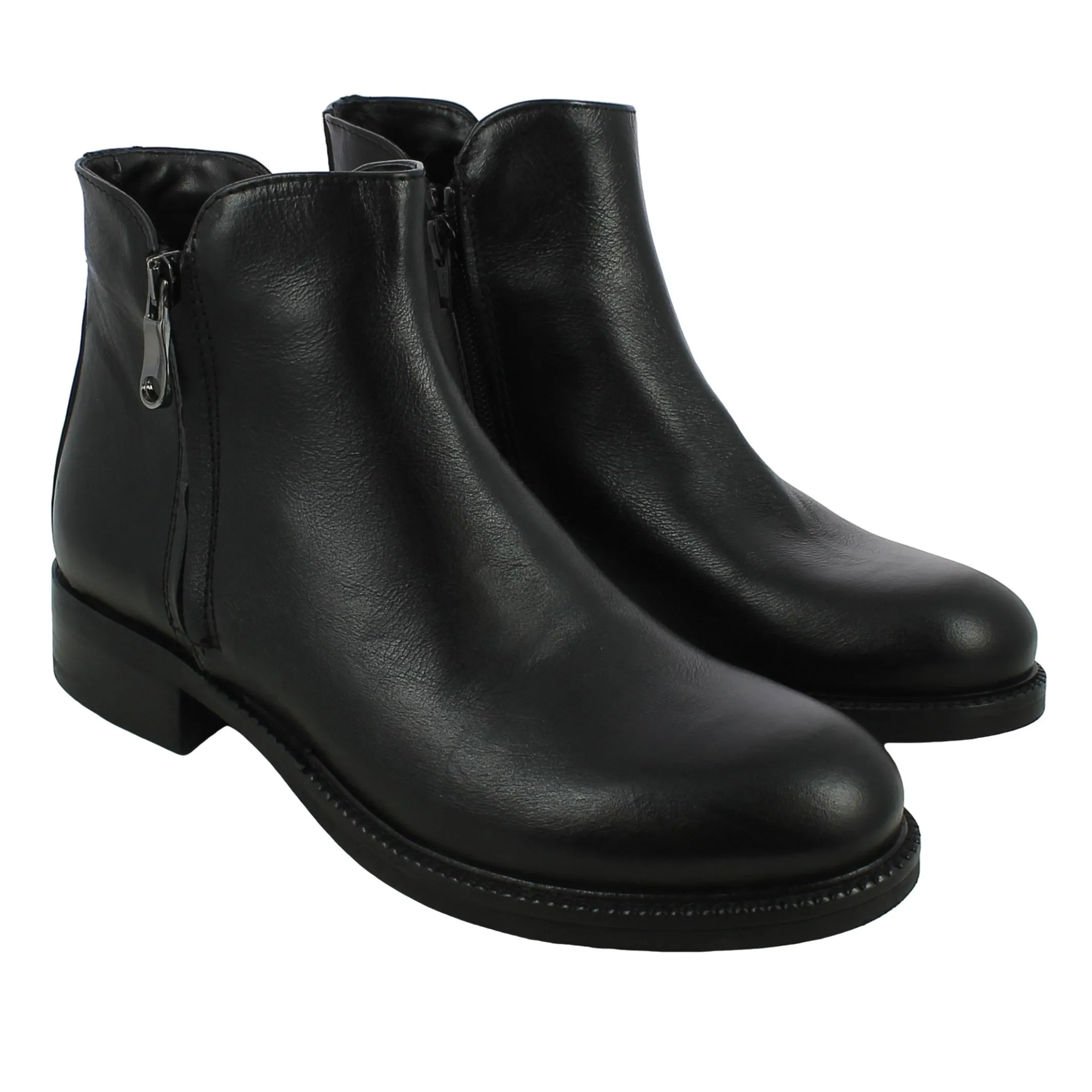 BRAND  Stivaletto Basso in Pelle Nera Da Donna con Zip 