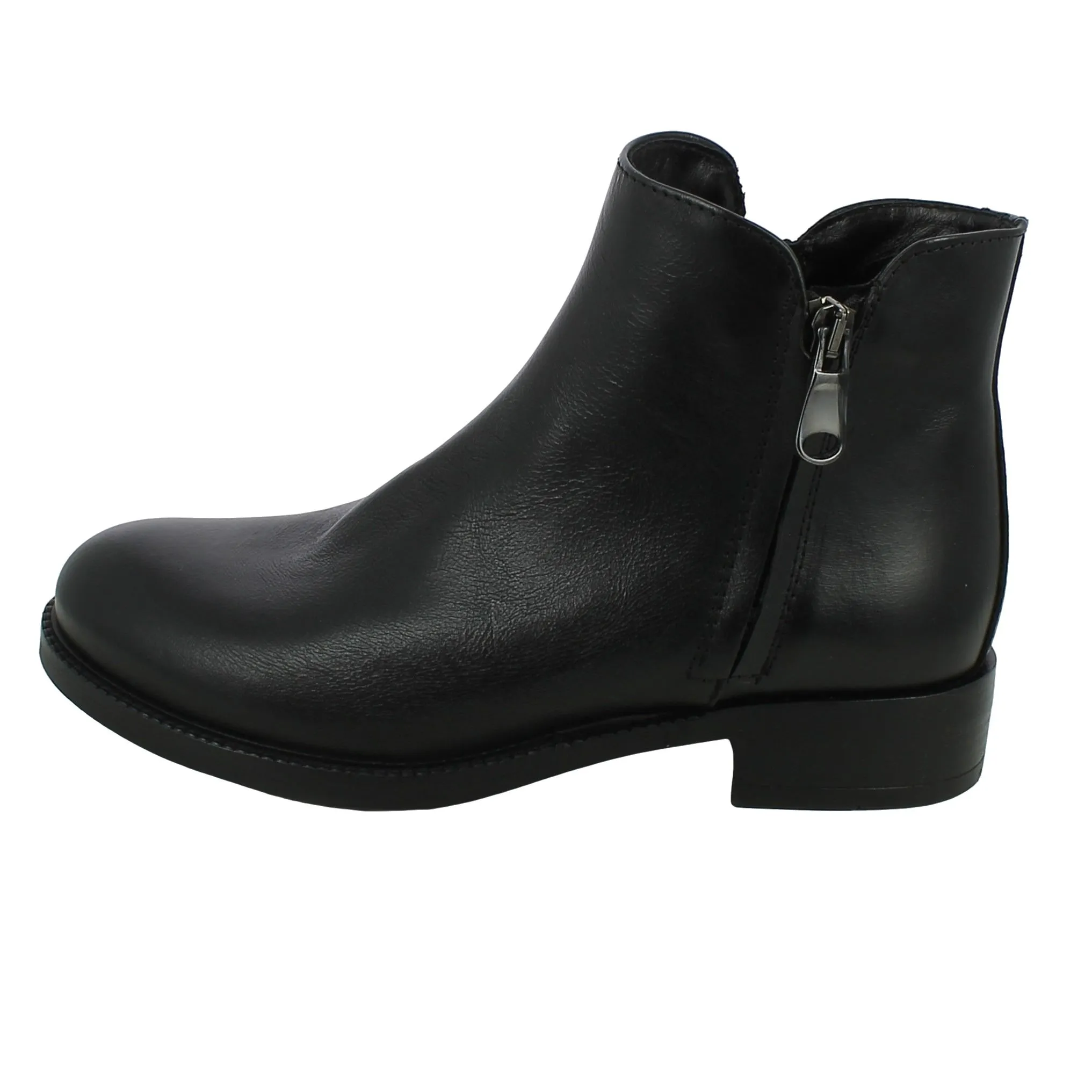 BRAND  Stivaletto Basso in Pelle Nera Da Donna con Zip 