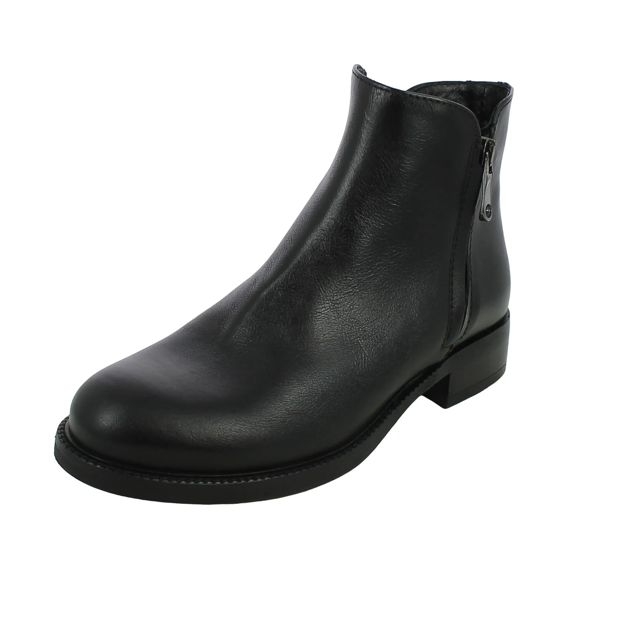 BRAND  Stivaletto Basso in Pelle Nera Da Donna con Zip 
