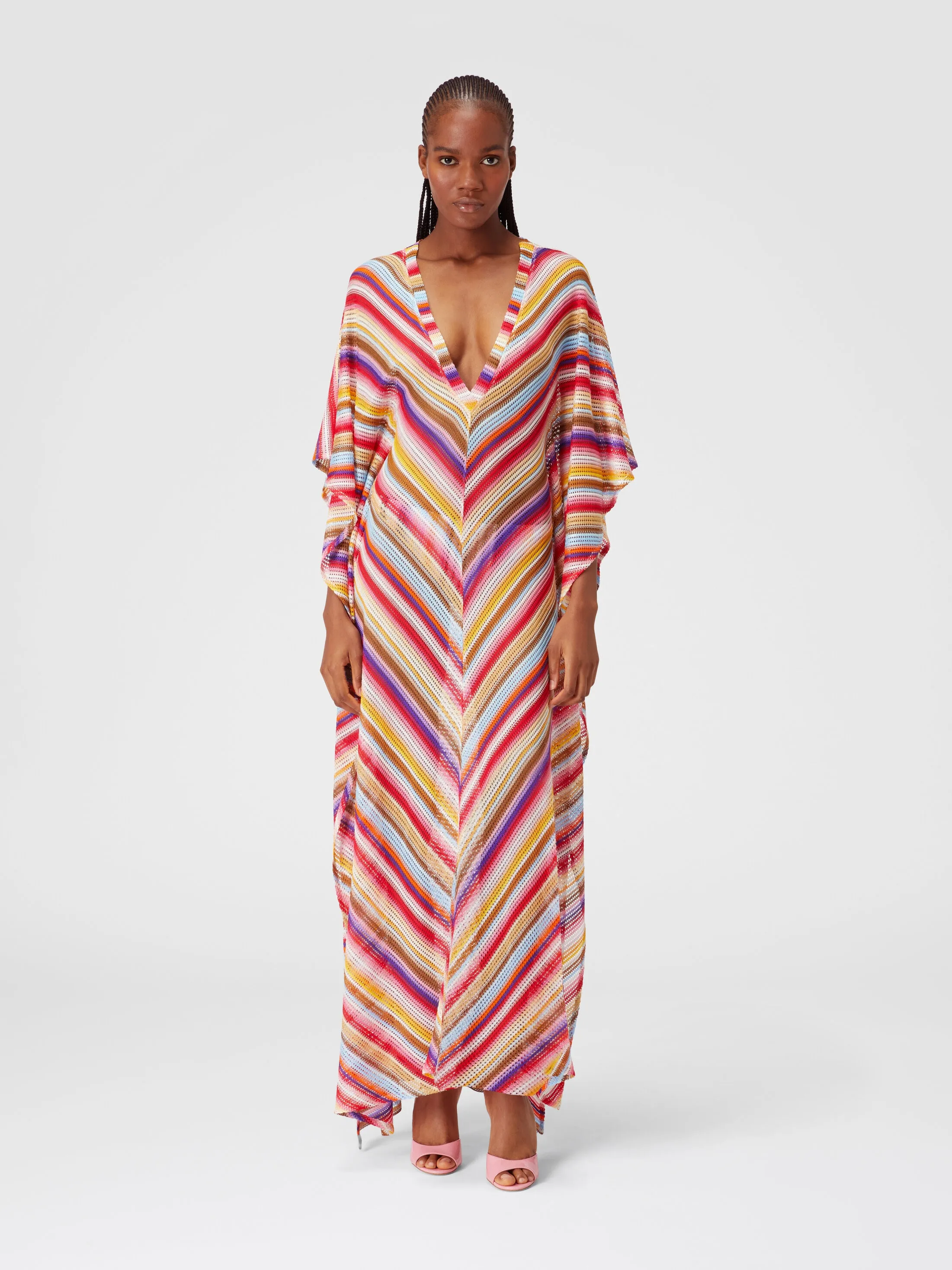 Caftano copricostume lungo in crochet rigato