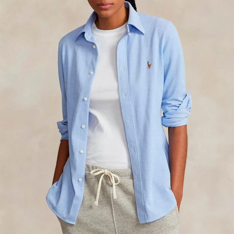 Camicia azzurra Oxford in maglia di cotone 