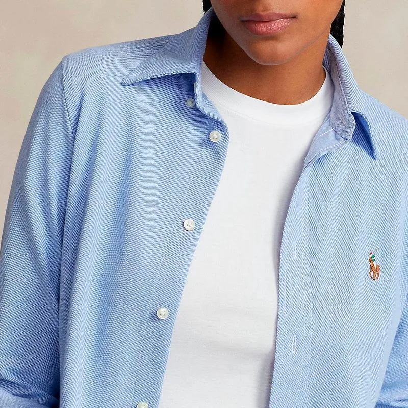 Camicia azzurra Oxford in maglia di cotone 
