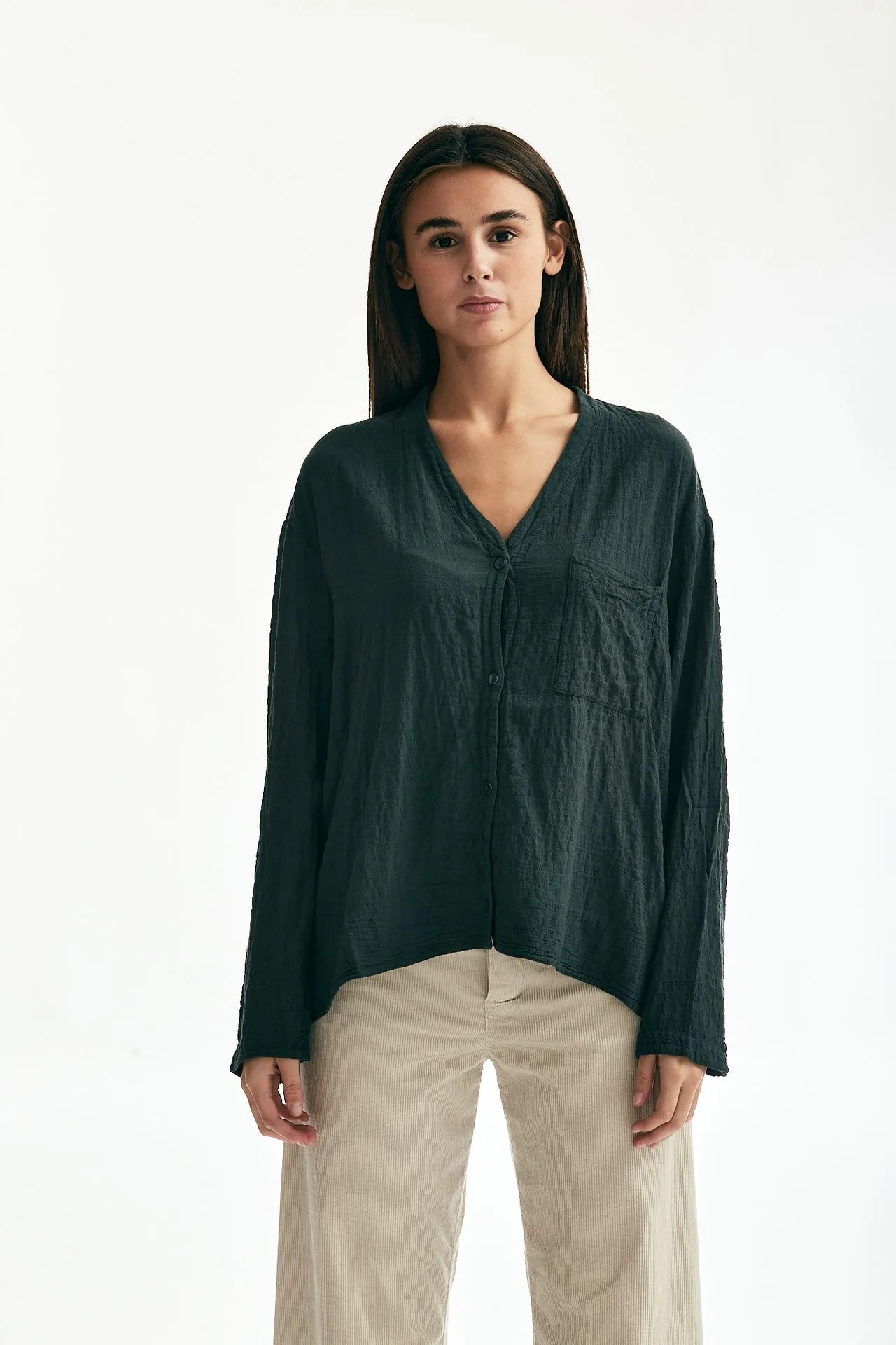 Camicia over scollo a V verdone 