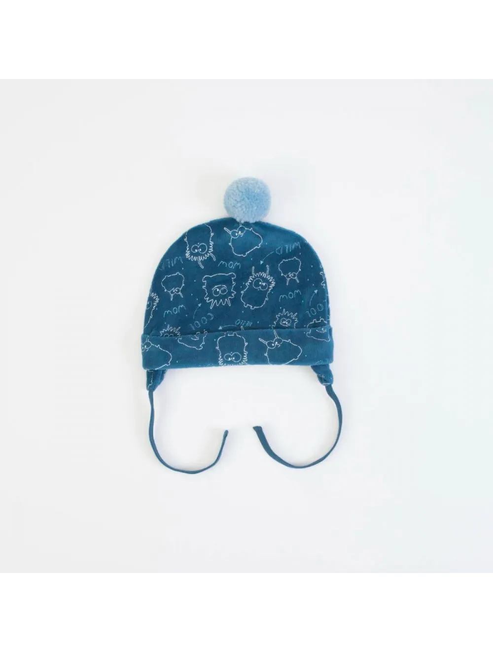  CAPPELLINO NEONATO CINIGLIA STAMPATA CON PON PON 