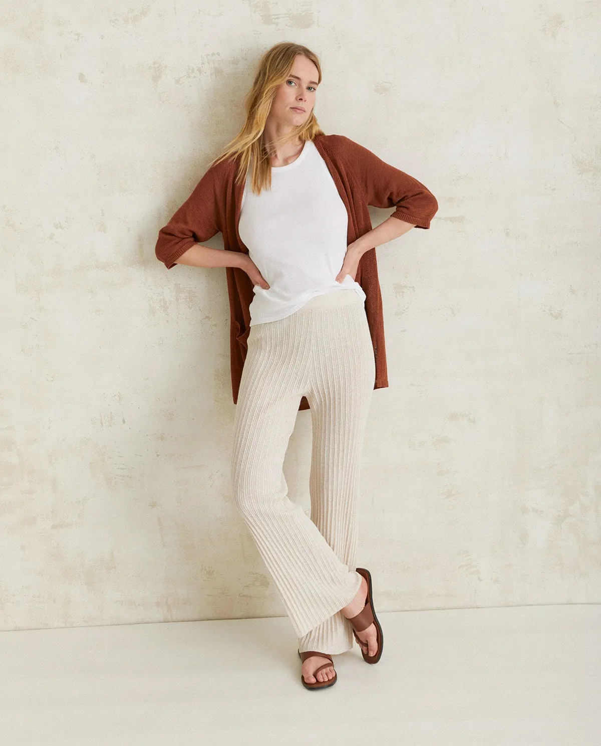 CARDIGAN IN LINO RIGATO CIOCCOLATO