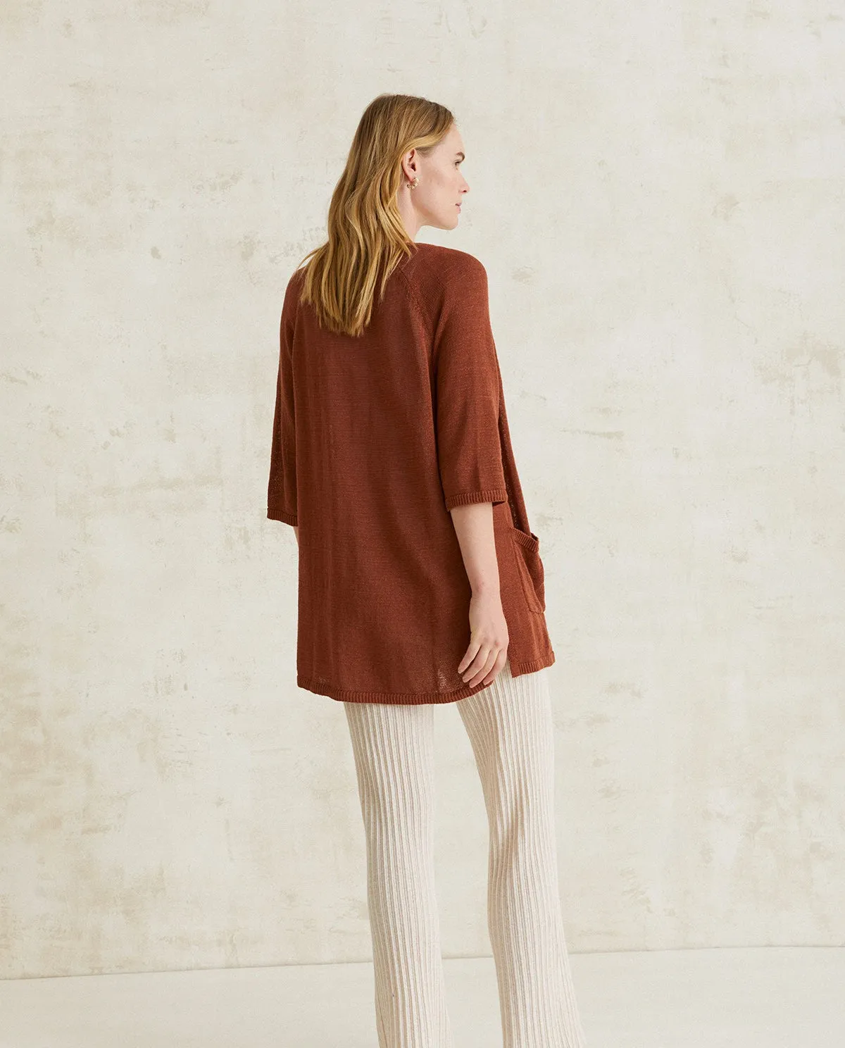 CARDIGAN IN LINO RIGATO CIOCCOLATO
