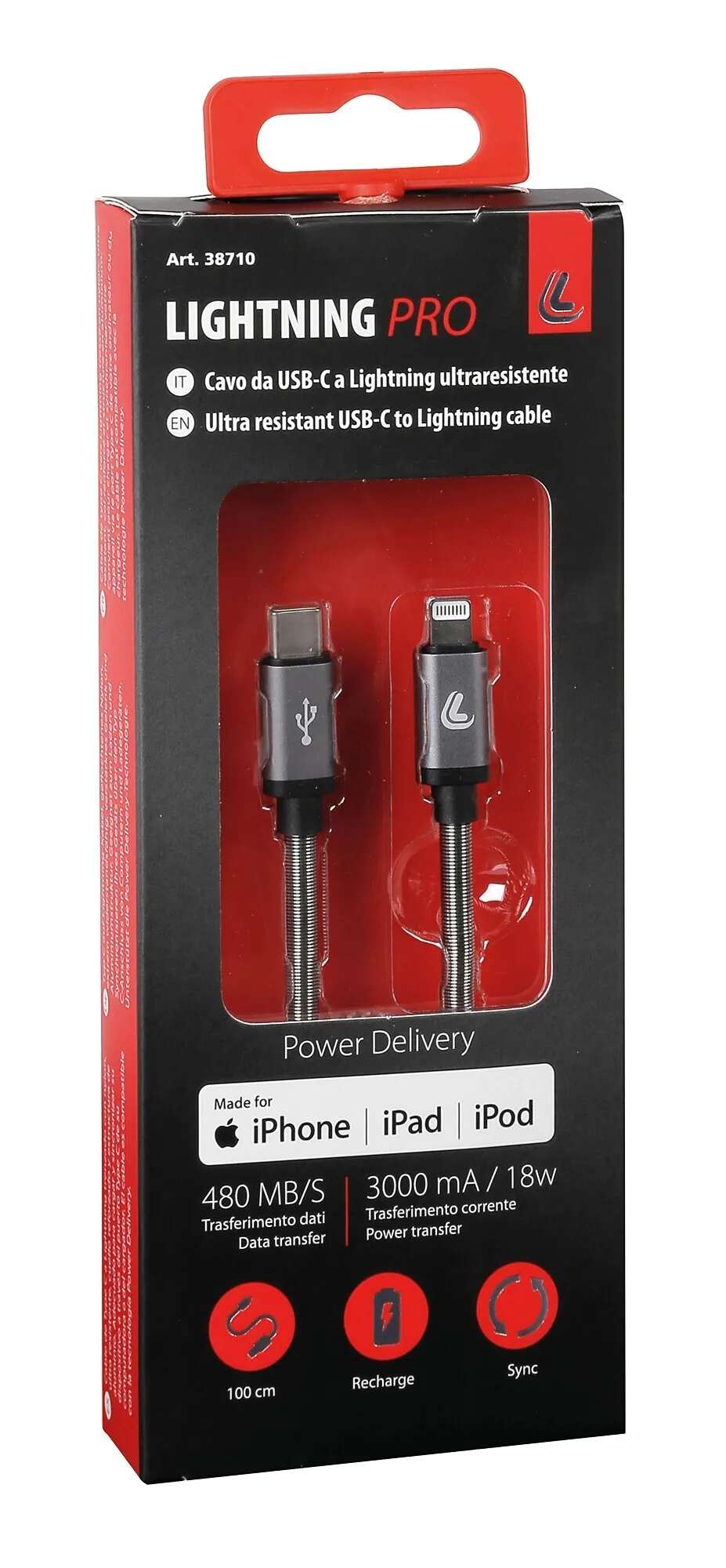 Cavo da Usb Type-C a Lightning ultra resistente 100 cm grigio/nero
