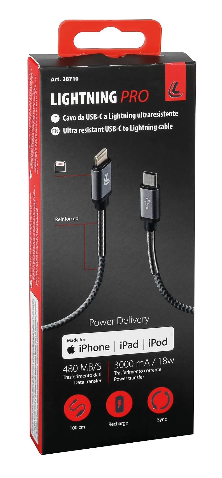 Cavo da Usb Type-C a Lightning ultra resistente 100 cm grigio/nero
