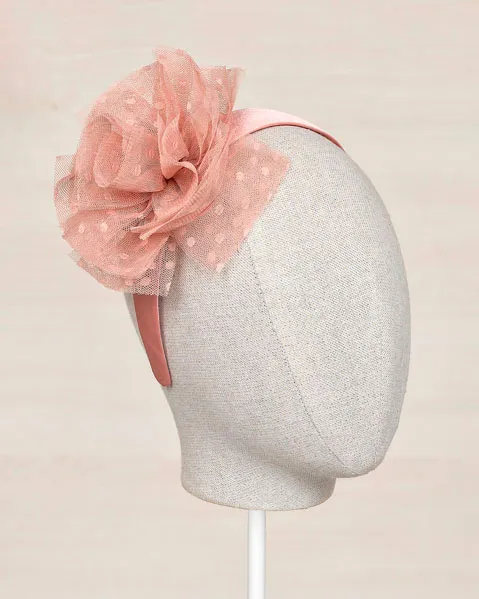Cerchiello rosa antico con fiore in tulle