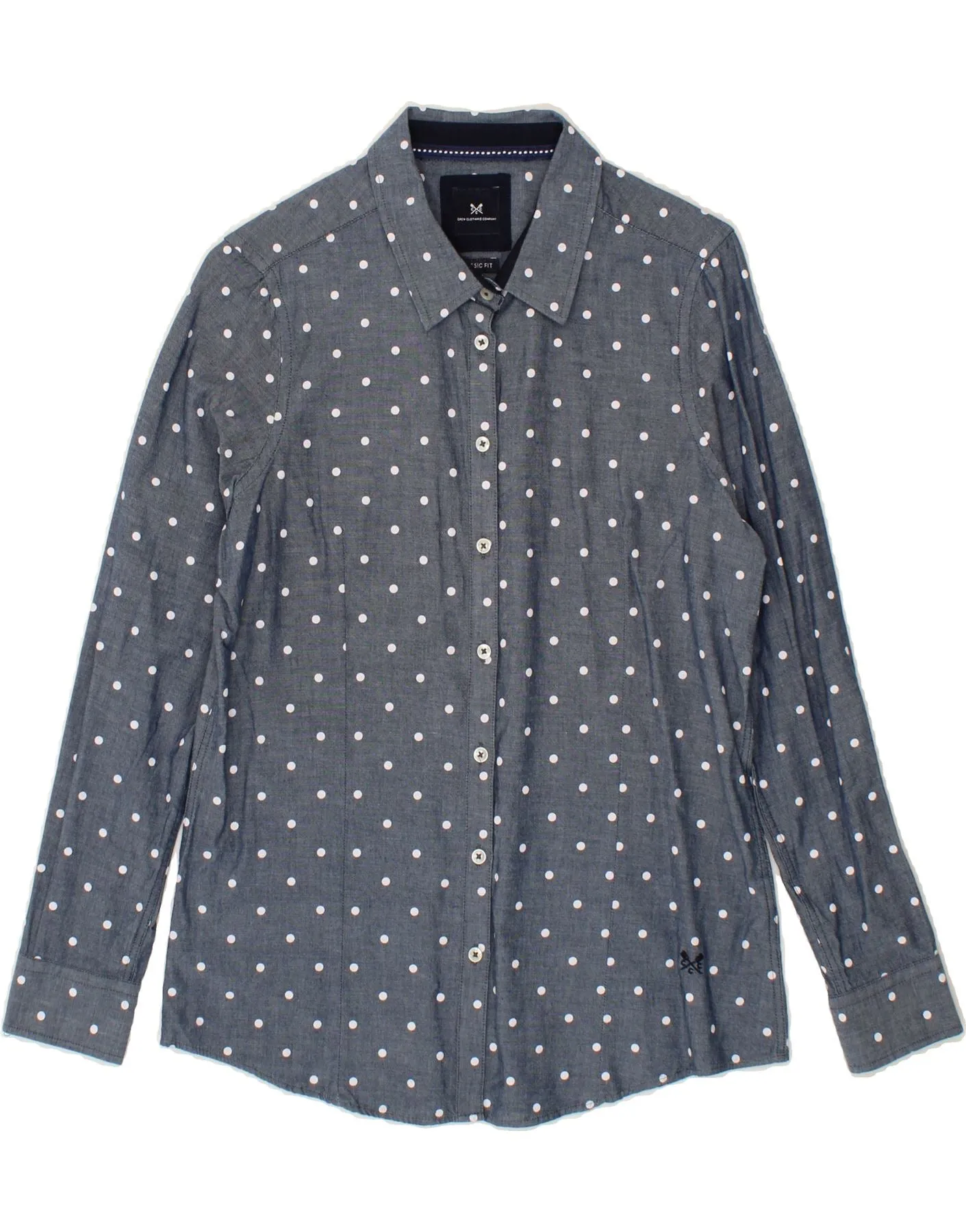 CREW CLOTHING Womens Classic Fit Shirt UK 12 Medium Navy Blue Spotted