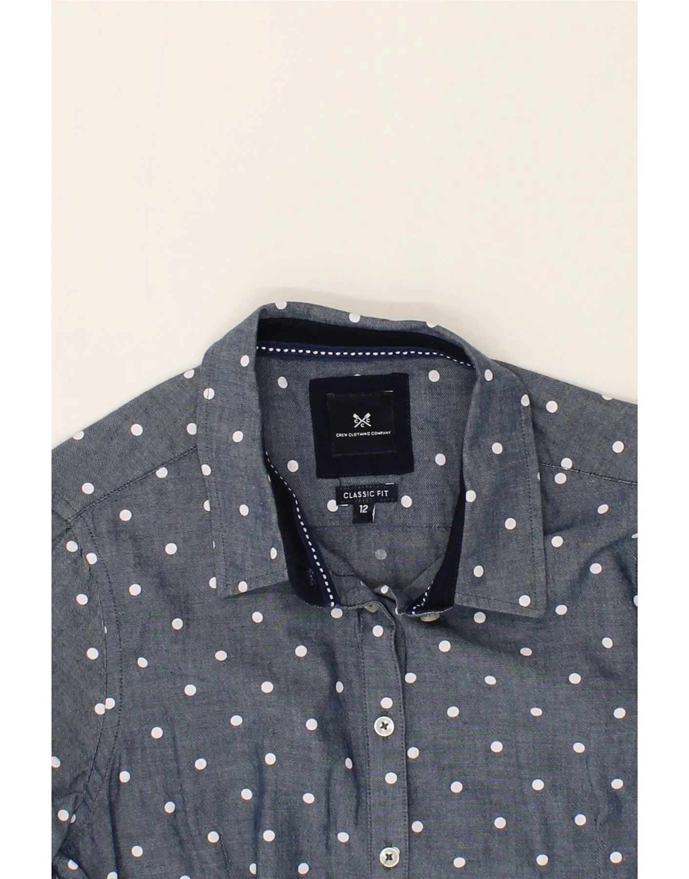 CREW CLOTHING Womens Classic Fit Shirt UK 12 Medium Navy Blue Spotted