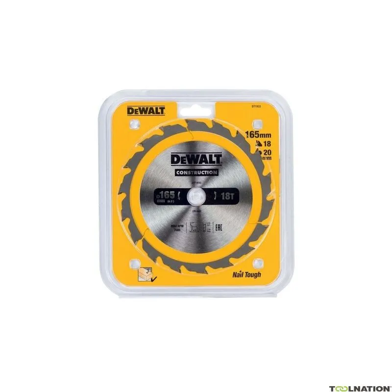 DeWalt Accessori DT1933-QZ Lama circolare 165 x 20 mm 18T ATB 20°