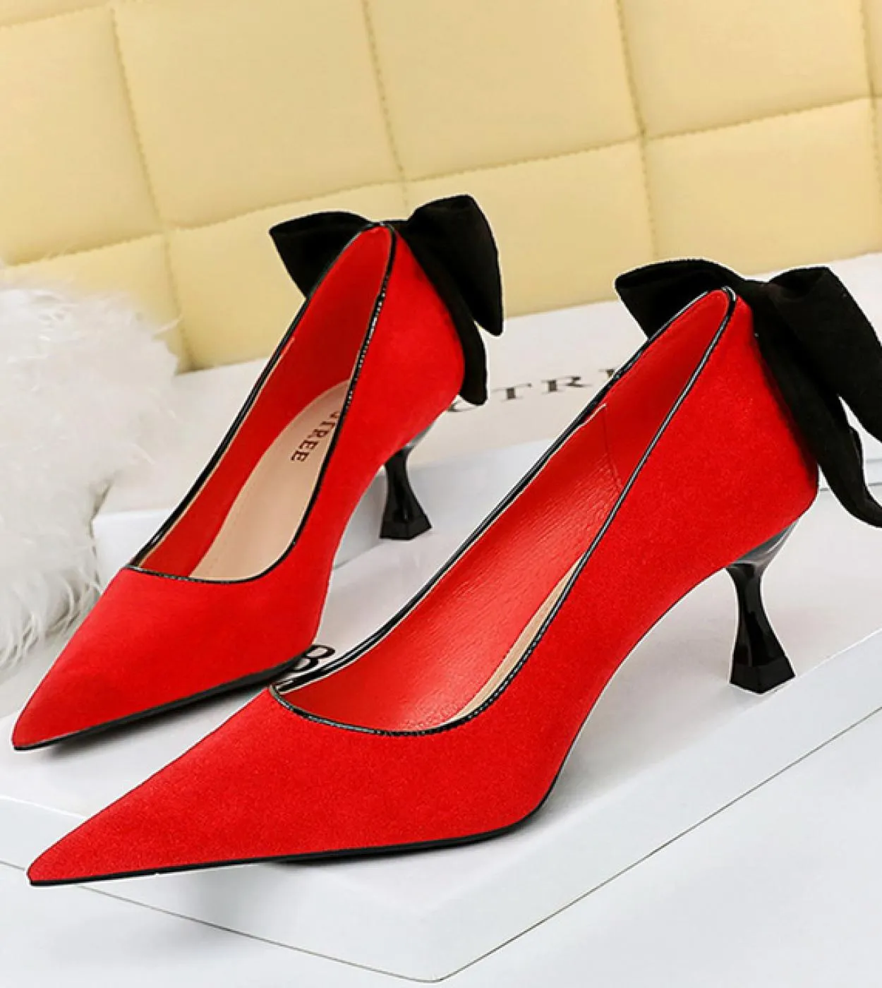 Donna Tacchi medi Fetish 55cm 8cm 95cm Tacchi alti Scarpine Décolleté Lady Farfalla Nodo Fiocco Tacchi bassi Matrimonio Nuzial