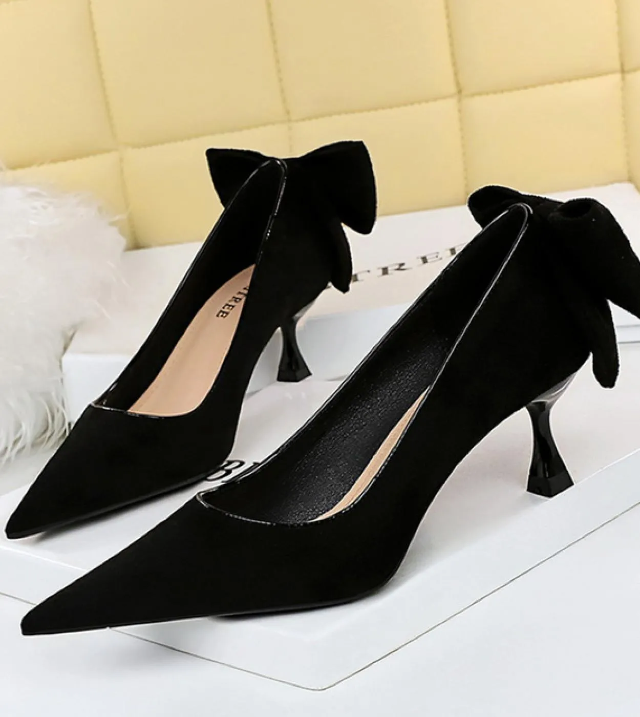 Donna Tacchi medi Fetish 55cm 8cm 95cm Tacchi alti Scarpine Décolleté Lady Farfalla Nodo Fiocco Tacchi bassi Matrimonio Nuzial