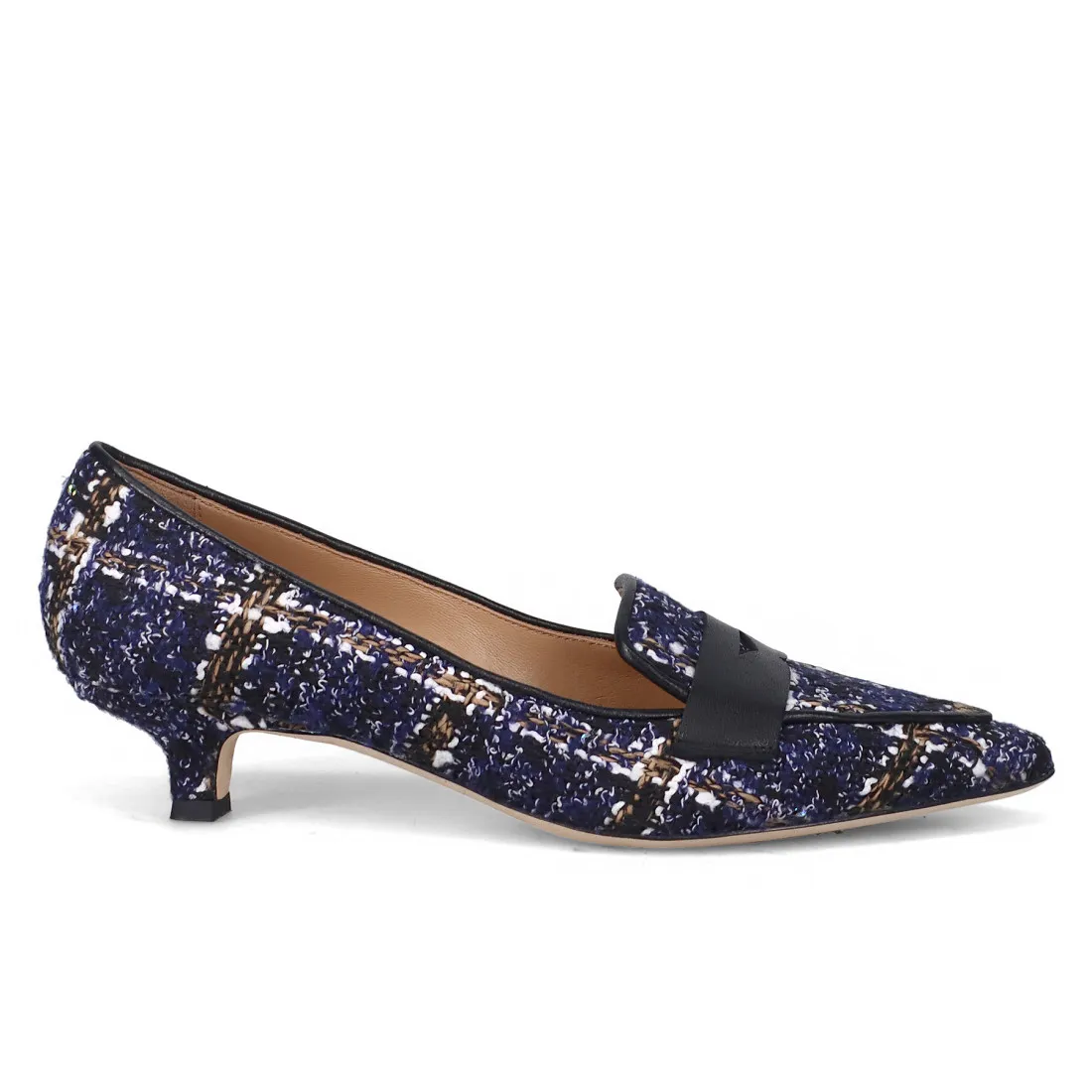 Elegante mocassino Prosperine in lana blu con tacco rocchetto