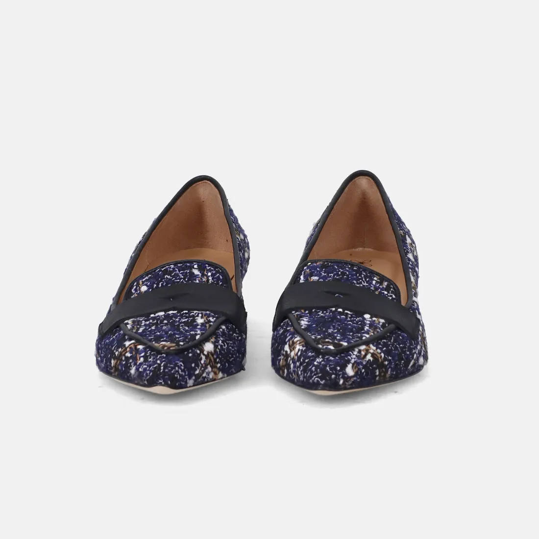 Elegante mocassino Prosperine in lana blu con tacco rocchetto