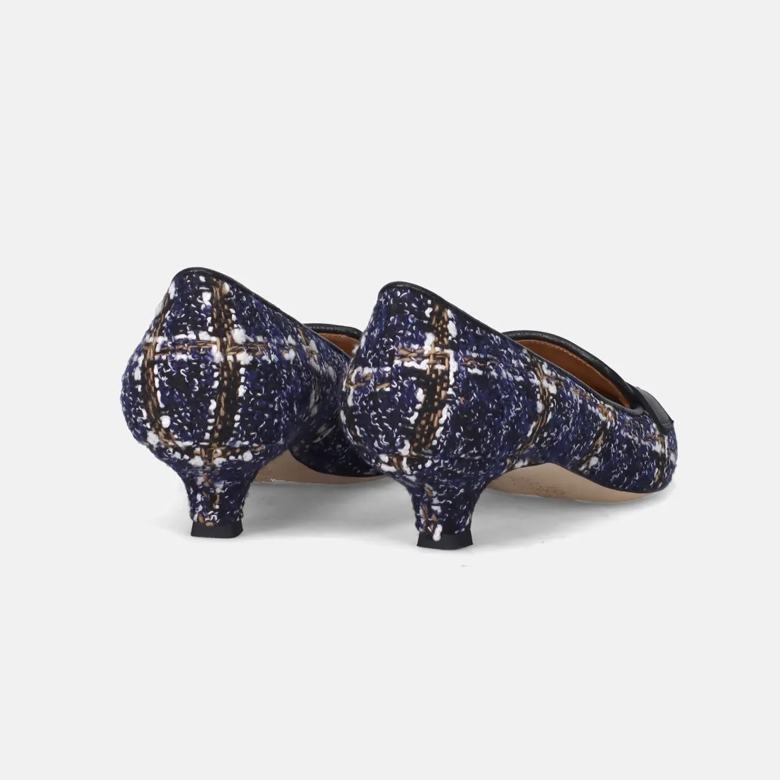 Elegante mocassino Prosperine in lana blu con tacco rocchetto