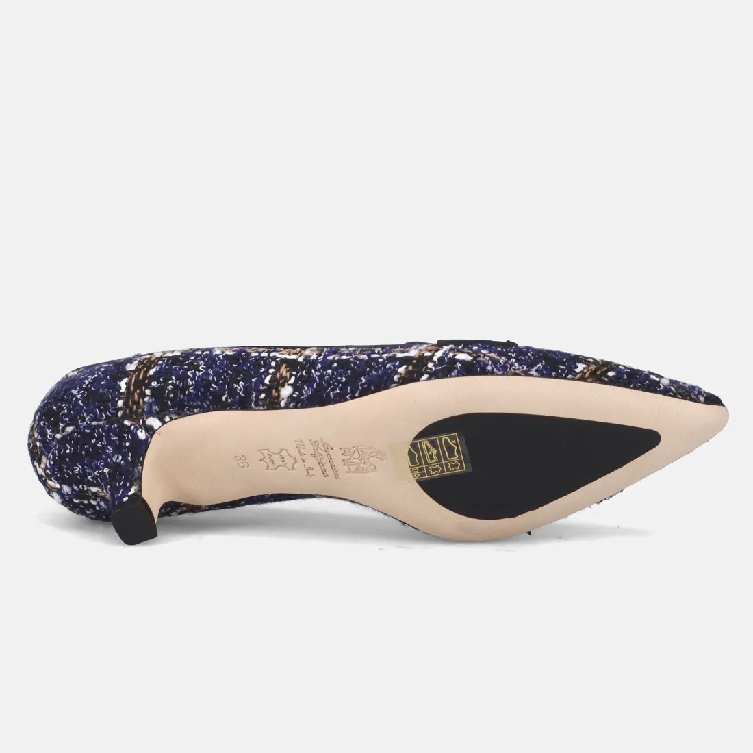 Elegante mocassino Prosperine in lana blu con tacco rocchetto