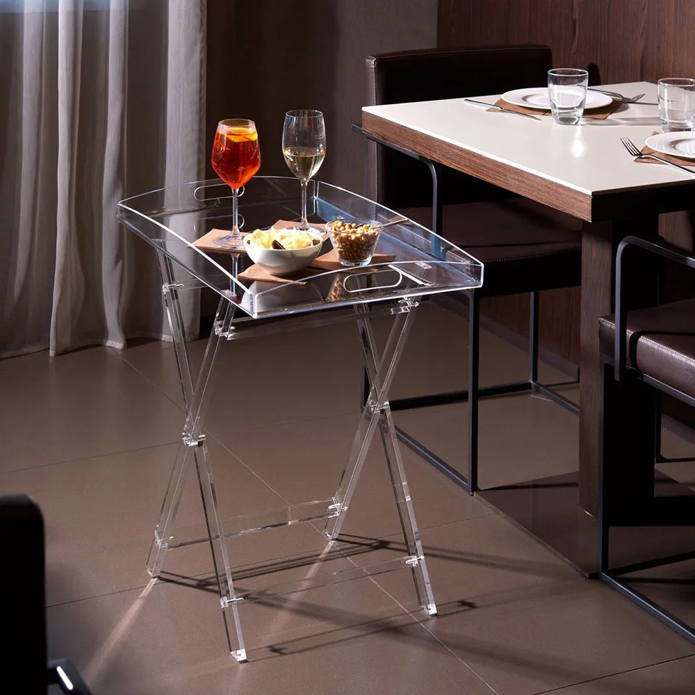 Emporium  Tavolino pieghievole da solotto con vassoio in plexiglass dal design moderno Cavalletto