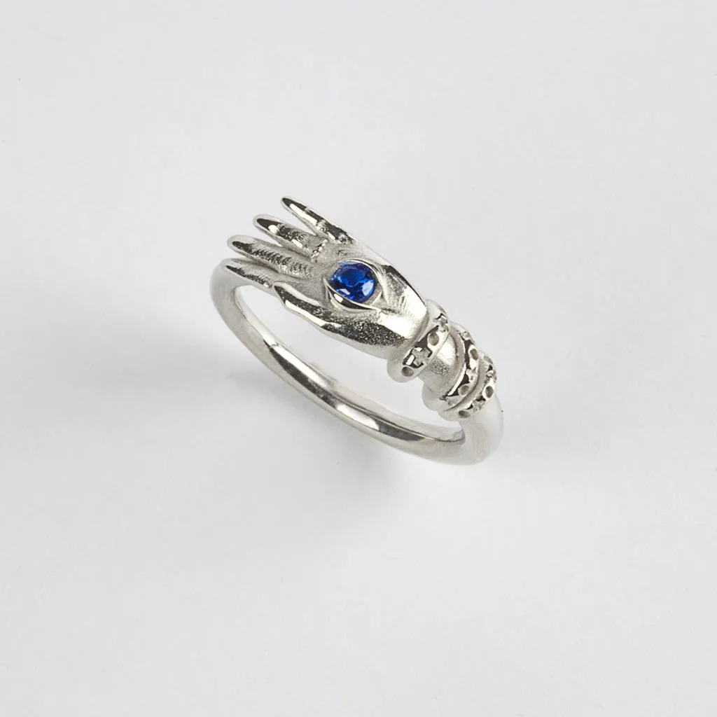 Fedina talismano occhio spinello blu argento rodiato Nove25 Mis.12