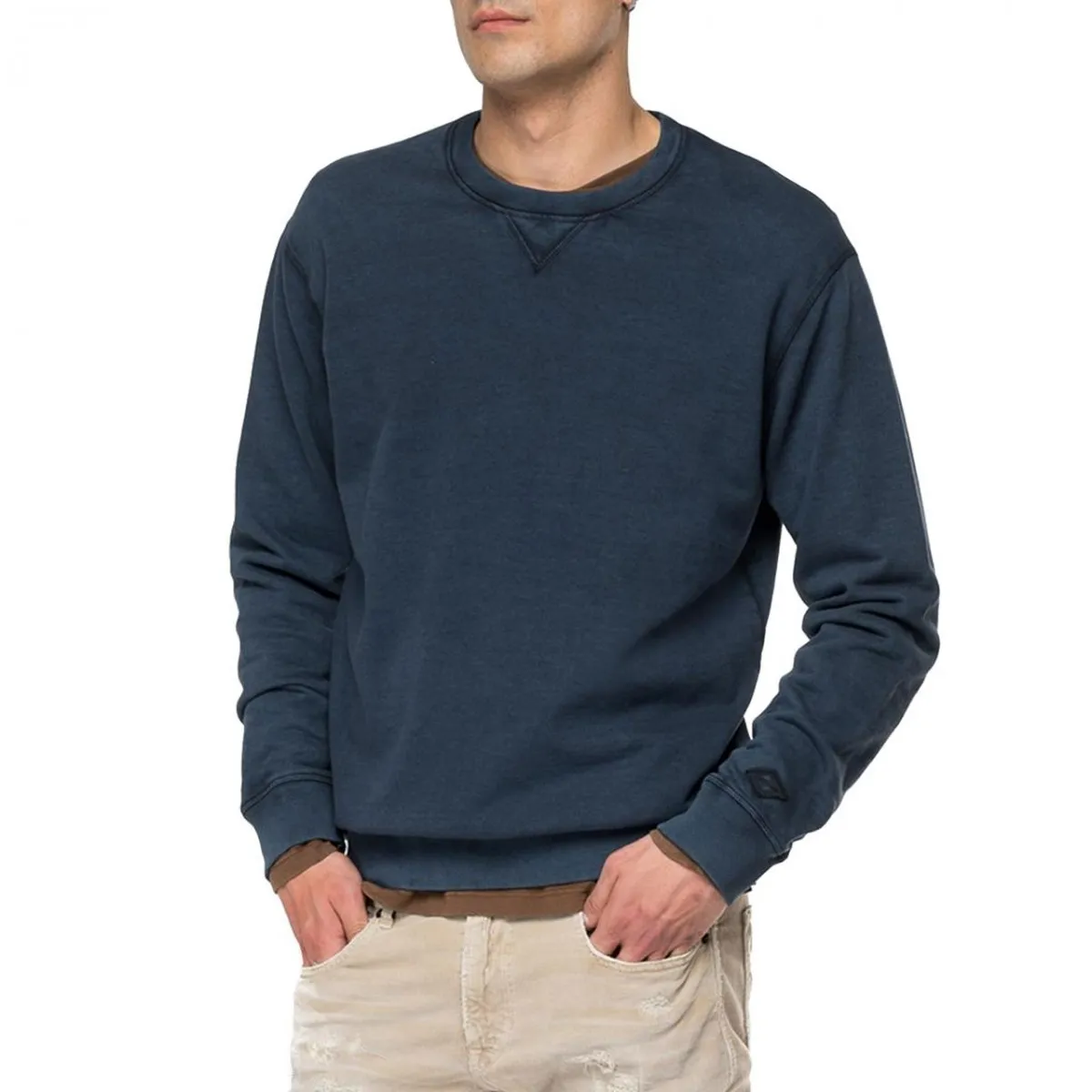 Felpa Girocollo In Cotone Organico, Blu
