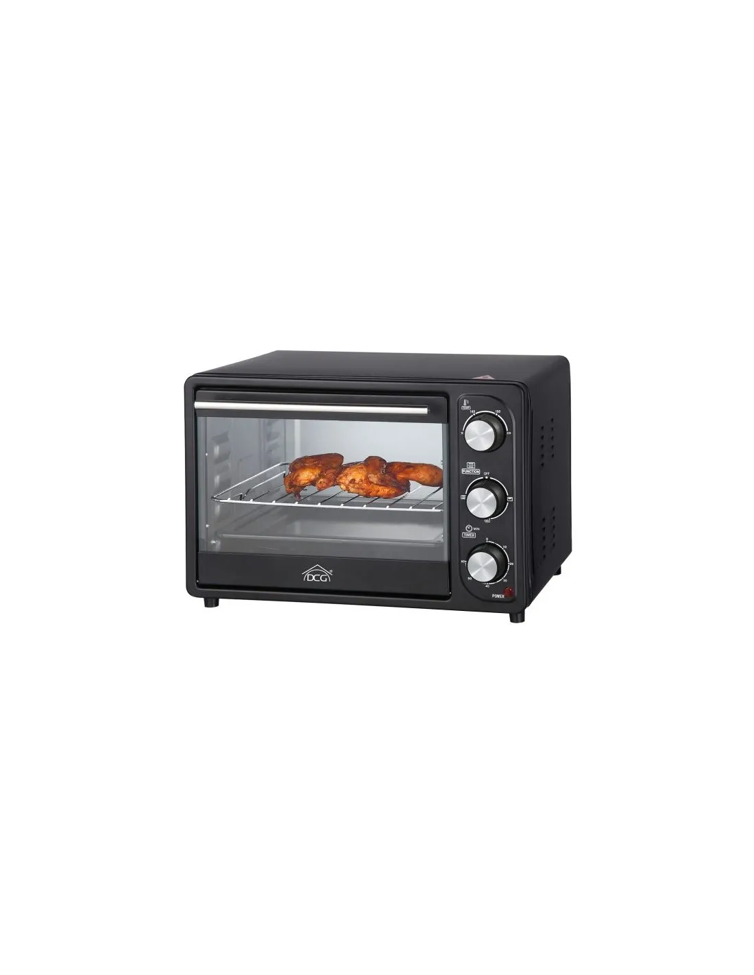 Forno elettrico 20 litri con timer da 60 minuti e termostato regolabile DCG MB9820N, 1300W, Grigia e teglia in dotazione, Nero